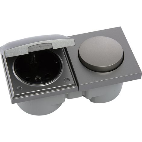 Berker Steckdose schwarz inkl. Deckel mit Schalter Integro Pure inkl. Sekundärleitung, Kunststoff Edelstahl Effekt (1/2)