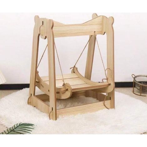 Nid suspendu pour chat en bois massif, balancelle double étage anti-bascule, hamac confortable pour petit animal, literie féline stable, accessoire cosy pour repos. (1/2)