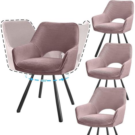 4er Set Drehstühle mit Armlehnen, Rosa, Cord, Metallbeine (1/5)