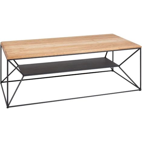 Mesa baja ABITTA rectangular 110 cm roble claro – Moderna con estante de metal