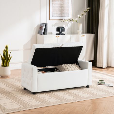 Pouf rectangulaire en similicuir matelassé avec rangement, banquette capitonnée pour chambre, salon et entrée, charge 150 kg (1/5)