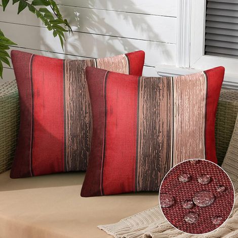 Housse de Coussin Carrées Décoratives Rouge Rayures en Polyester Taie d'oreiller Moderne Confortable Housses de Coussin Exterieur Impermeable Housse Coussin pour Salon Bureau Chambre 45x45cm (1/5)
