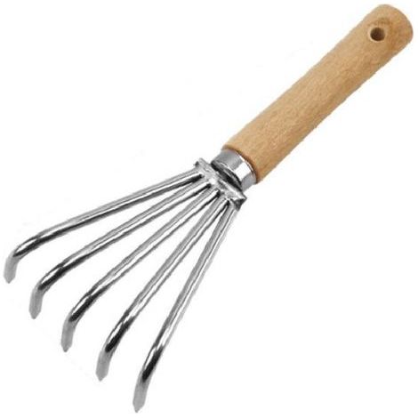 Outil de creusement en acier avec manche en bois pour repiquage, creusement de précision et nivellement du sol, manche long/5 pointes courtes, argent-Karteo (1/4)