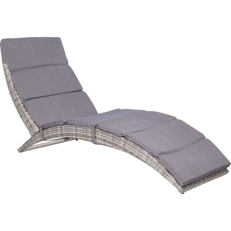 Tumbona con cojín ratán sintético gris vidaXL (1/5)