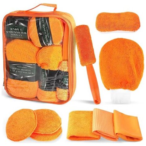 Kit de limpieza automática, kit de limpieza de ventanas de 9 piezas para autos y motos, limpieza interior de autos, esponjas, paños de limpieza, guante de lavado para autos, cepillo para llantas para  (1/5)