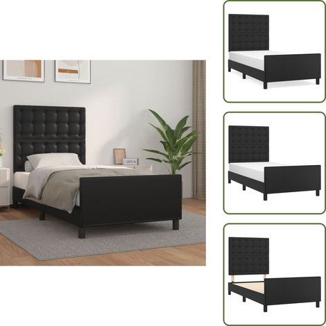 Bettgestell mit Kopfteil Schwarz 90x200 cm Kunstleder - Bettrahmen - Schlafzimmermöbel - Doppelbett - Boxspringbetten - Lattenrost (1/5)