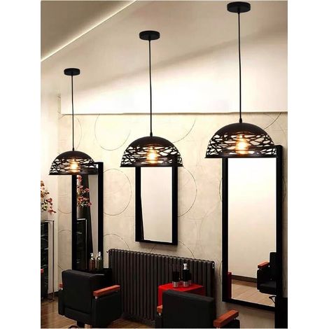 Lampadario A Sospensione Paralume In Metallo Traforato Portalampada E27 Nero (1/4)