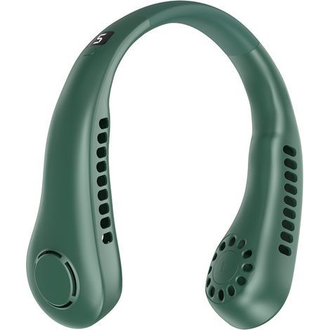 Tragbarer Nackenventilator, 5000 mAh Nackenventilator, wiederaufladbar über USB, persönlicher Nackenventilator, 5 Geschwindigkeiten (grün) (1/5)