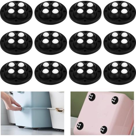 12 ruote girevoli per mobili con 4 sfere, mini ruote autoadesive, piccole ruote in plastica girevoli a 360°, piccole ruote per mobili 45x45 mm, per bidoni della spazzatura, macchine da caffè, nere