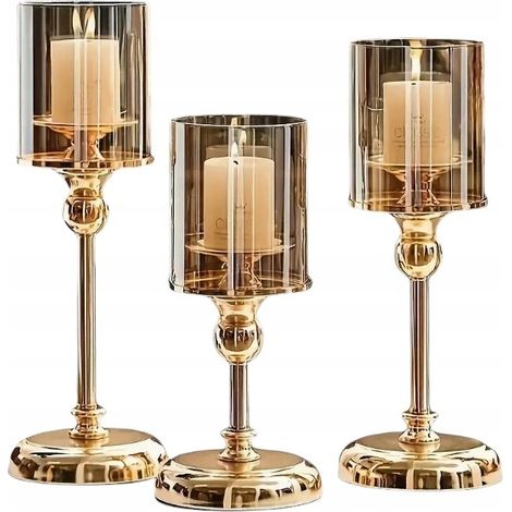Elegantes Set 3 Stück goldene gläserne Kerzenhalter goldener Kerzenhalter (1/5)