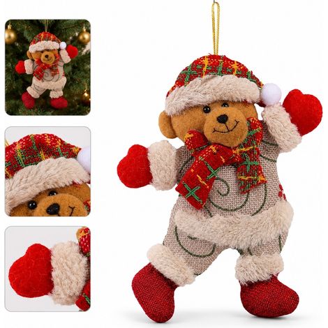 Lot de 5 Suspensions Ours Dansant Sapin de Noel Tissu 14 x 19 cm Decoration de Noel a Suspendre pour Sapin (1/3)