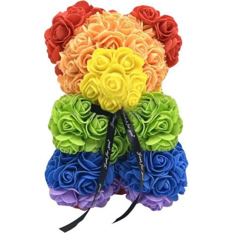 El Oso Rosa, un regalo artificial de 25 cm con forma de corazón de rosa arcoíris, es perfecto para ocasiones como Navidad, graduaciones, San Valentín, Día de la Madre, aniversarios, cumpleaños y bodas
