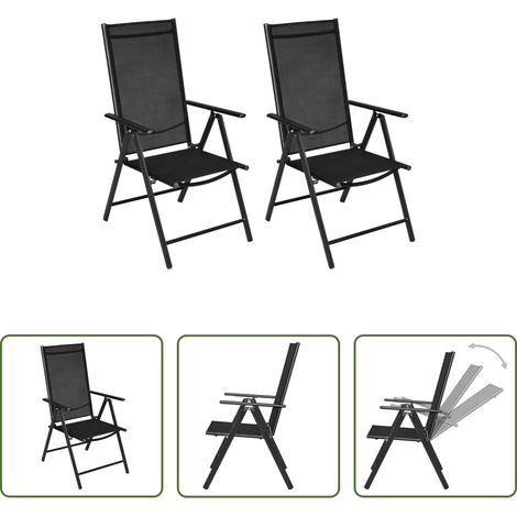 Klappstühle - Gartenstühle Klappbar 2 Stk. Aluminium und Textilene Schwarz (1/5)