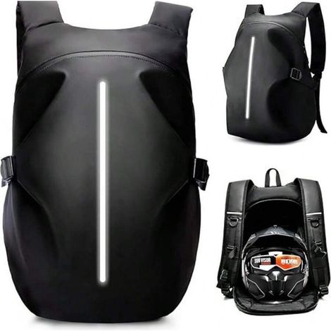 Motorradhelm-Rucksack – Wasserdichter Motorradhelm-Rucksack – Reflektierende Streifen – Großes Fassungsvermögen von 40 Litern – Schwarz (1/5)