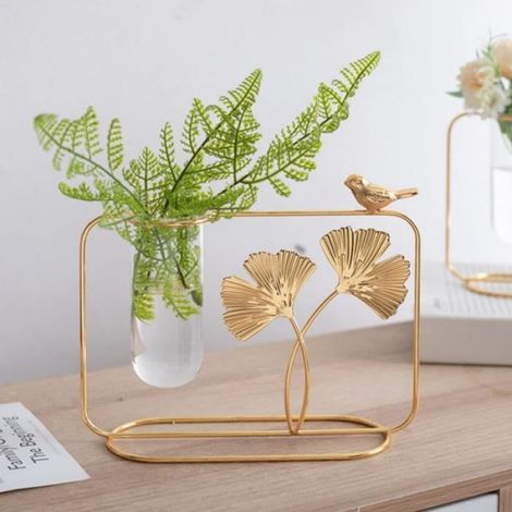 Vase - Métal et Verre - Style Nordique - Cadre Doré - Support de Fleurs - 1 Pièce (1/4)