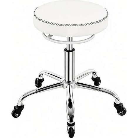 Tabouret de bureau pivotant avec roulettes réglable en hauteur 46-58 cm, assise en mousse haute densité, revêtement PU, structure métallique (1/5)