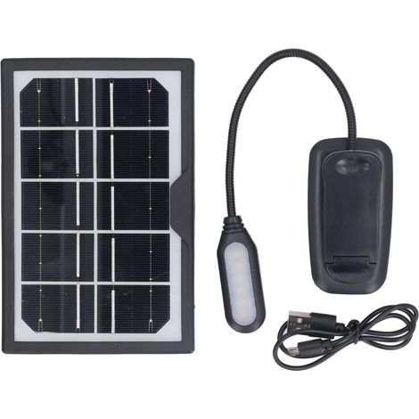 Ortviai Lampe de bureau solaire clipable rechargeable, lampe de lecture portable avec panneau solaire intégré (1/5)