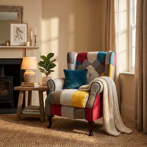 Relaxsessel Patchwork Sessel Bergère modernes Design Throne