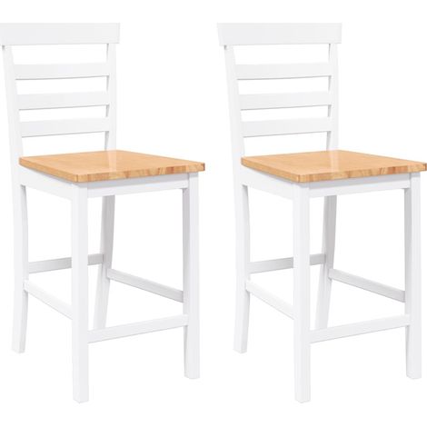 Tabourets de bar  Chaise de bar 2 pcs blanc bois massif d'hévéa (1/5)