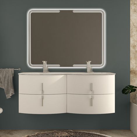 Bagno Italia Arredo Bagno 138 cm doppio lavabo mobile sospeso bianco lucido mobili cassetti (1/2)