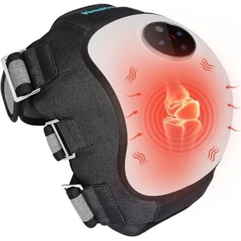 Masseur de Genoux Chauffant Sans Fil, 3 Niveaux de Vibration et Pression d'Air, Chaleur 45-65°C, 5 Minuteries, EVA Souple, Soulagement Arthrite, Batterie 5000 mAh (1/4)