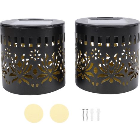 Lot de 2 lampes solaires d'extérieur étanches en métal jaune chaud, applique murale solaire pour jardin, terrasse et cour, motif pivoine solaire (1/5)