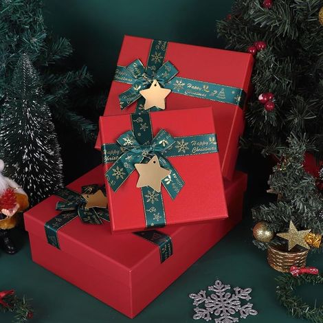 Stabile Weihnachtsgeschenkbox aus Karton mit Deckel, 3 verschiedene Größen, ideal zum Verschenken von Lippenstift, Parfüm, Buch, Schal, Hemd, für eine Weihnachtsfeier, einen Geburtstag oder eine Hochz (1/5)