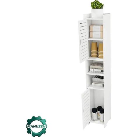 Manuzen - Colonne de rangement salle de bain – 26 × 22 × 117 cm – Blanc (1/3)