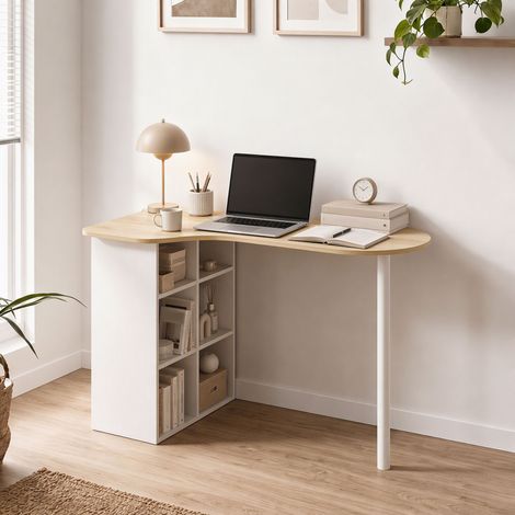 Bureau Irrégulier Table Ordinateur Bois Moderne, 100x59 cm, Poste Travail, Chêne (1/5)