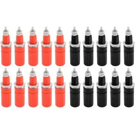 Lot de 10 4mm Fiche Banane Douille, Fiche Banane Femelle, 4mm fiche enceinte, Haut-Parleur Reliure Femelle Post Socket Jack pour 4mm Banana Fiche Connecteur(rouge noir) (1/5)