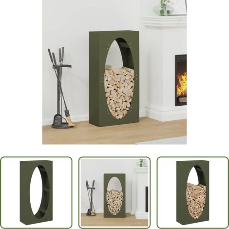 Bois de chauffage - Portant de bois chauffage vert olive 50x23x100 cm (1/5)