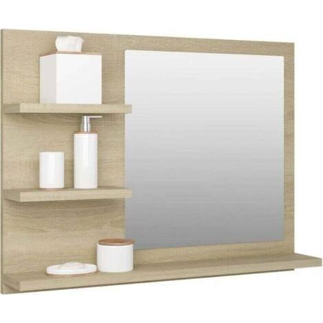 Badezimmer-Spiegelschrank, moderner Stauraum, 60 x 10,5 x 45 cm, Sonoma-Eiche - KZQ