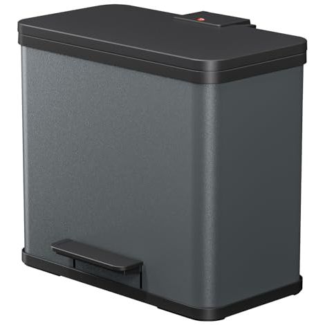 Hailo Öko Trio Plus L - Séparateur de déchets avec pédale (3 x 9 litres, triple de plaque en acier de, système de séparation des déchets de avec couvercle de soft close, 3 compartiments pour la cuisin