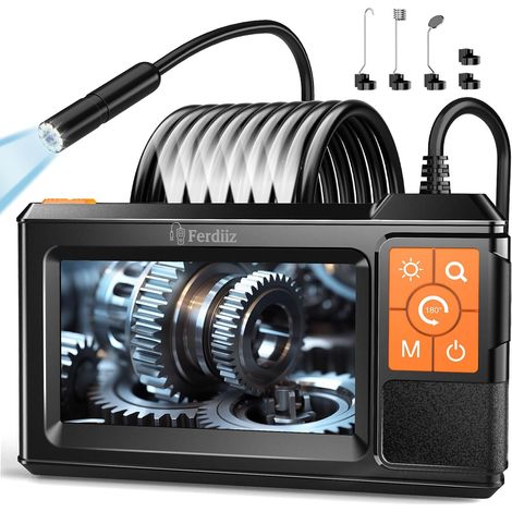 Camera Endoscopique 5M, 1080P HD Ecran IPS 4,3 Pouces Camera Inspection Canalisation avec 8+1 Lumières LED, IP67 Étanche, 2600mAh, Câble Semi-Rigide 5M, Idéal pour Mécanique Auto, Plomberie (1/5)