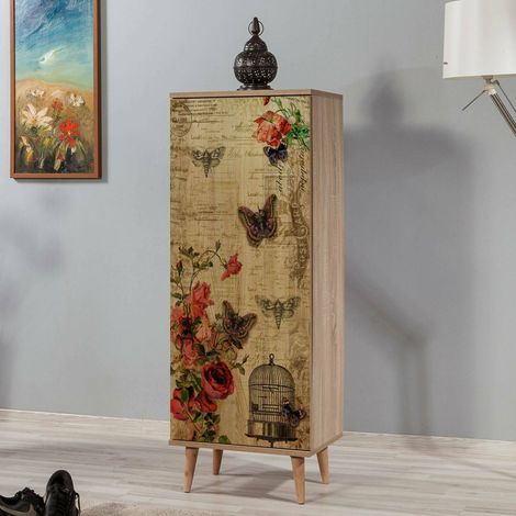 Scarpiera Dacrydium, Mobile Portascarpe 16 Paia, 7 Ripiani, Un'anta, 50x38x135h cm Marrone Quercia (1/5)