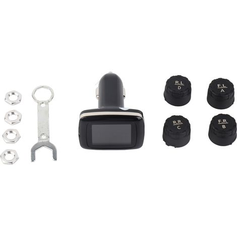 Terisass TPMS DC 12 V Voiture 433.92 MHz Système de Surveillance de la Pression des pneus Cigarette Allume Affichage avec 4 Pcs Kit de Capteurs Externes Universel C-100 tpms Voiture+Tire Pressure Mon