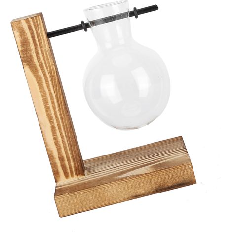Vase innovant avec support en bois, vase hydroponique en verre transparent, décoration de bureau - Type A (1/5)