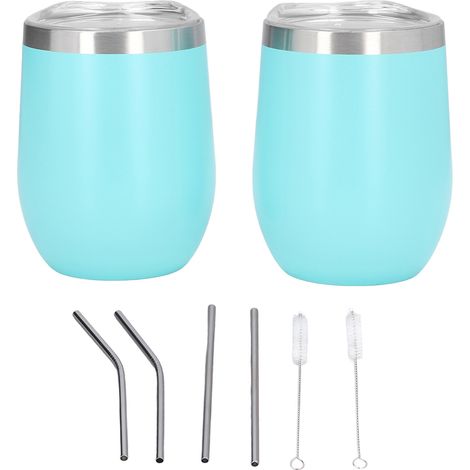 Gobelet Isotherme en Acier Inoxydable 304 Léger et Mignon avec Paille et Couvercle Bleu Ciel Résistant à la Rouille (1/5)