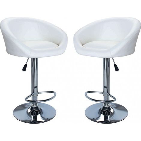 Innernhocker mit verstellbarer Stahl in Stahl und in großen Haut -gepolstertem Eco -Leder sitzen - White