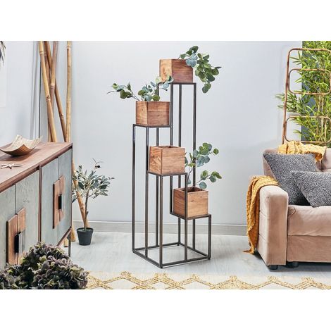 Jardinière à étages en acacia/métal 40x40x138 cm. 40x40x138 cm. (1/3)