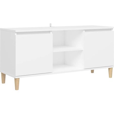vidaXL Mueble de TV con patas de madera maciza blanco 103,5x35x50 cm (1/2)
