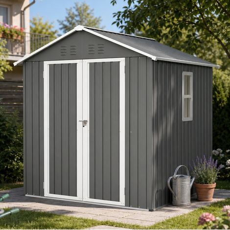 Abri de jardin métallique 184,8x182x191,1 cm gris, avec rangement pour jardin FLORAGRACE (1/5)