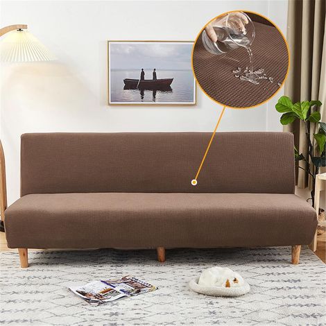 Housse universelle pour canapé sans accoudoirs – Housse extensible en jacquard pour canapé 2 ou 3 places (Marron, 190–210 cm) – Imperméable, anti-taches, antidérapante, lavable convient aussi aux can (1/5)