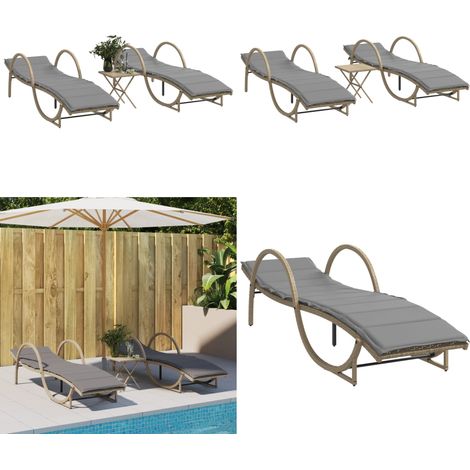 Chaises longues lot de 2 avec table beige résine tressée - Chaise Longue - Transats - Lit De Bronzage - Mobilier De Jardin - Résine Tressée - Home & Living