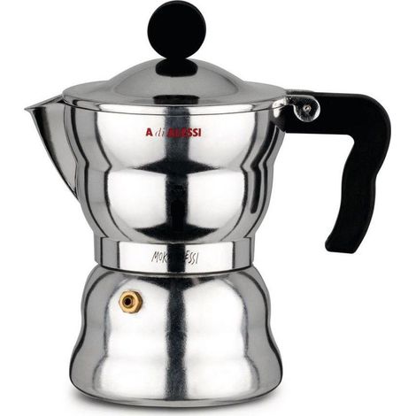 Caffettiera Moka Alessi Argento Nero 3 Tazze Design Classico (1/2)
