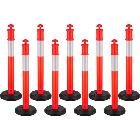 Postes de Tráfico 9 Piezas Bolardo de Tráfico 1140 mm con Base Rellenable y Banda Reflectante Postes de Barrera para Estacionamiento, Garajes, Estadios Deportivos, Lugares de Exhibición, Rojo (1/5)