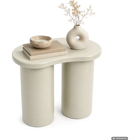 Table basse moderne CUBE 41 cm crème avec double pied cylindrique (1/5)
