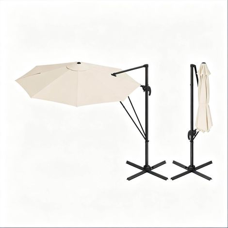 Parasol rond de balcon beige avec base croisée en acier, diamètre 3 m, pour jardin et terrasse (1/5)