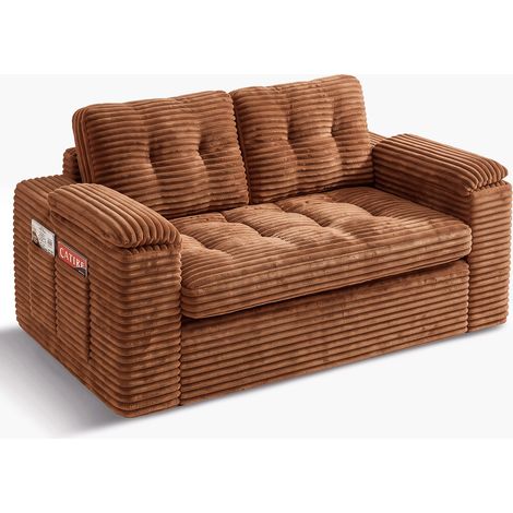 Fabulcozy Canapé 2 Places sans Ossature, Assise Profonde, Bean Bag Capitonné en Velours Côtelé, Compact pour Appartement, Chambre ou Salon, sans Assemblage, Housse Lavable(Orange) (1/5)