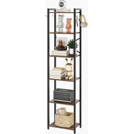Étagères à 6 Niveaux, Bibliothèque, Étagère de Rangement, Hauteur 182CM, Étagères Ouvertes, Étagères de Bureau, Cadre en Métal, pour Salon, Bureau, Cuisine, Marron Rustique HBC001H (1/5)
